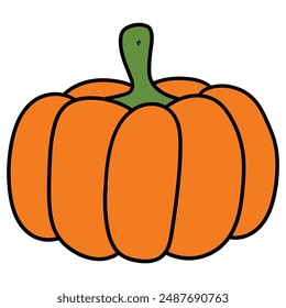 Hand drawn cartoon pumpkin isolated on white background. Vector illustration.