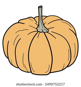 Hand drawn cartoon pumpkin isolated on white background. Vector illustration.