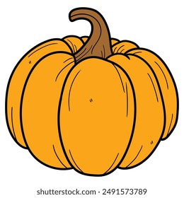 Hand drawn cartoon pumpkin isolated on white background. Vector illustration.