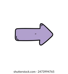 Hand drawn cartoon purple arrow isolated on a white background. Vector illustration.