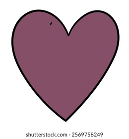Hand drawn cartoon purple heart isolated on white background. Vector illustration.