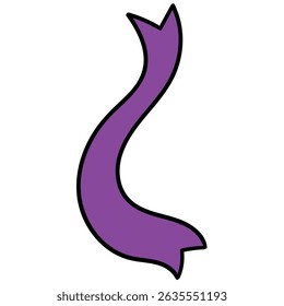 Hand drawn cartoon purple ribbon isolated on white background. Vector illustration.