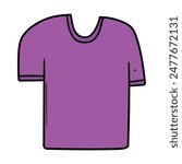 Hand drawn cartoon purple t-shirt isolated on white background. Vector illustration.
