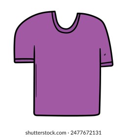 Hand drawn cartoon purple t-shirt isolated on white background. Vector illustration.