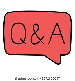 Hand drawn cartoon question and answer red speech bubble icon isolated on white background. Vector illustration.