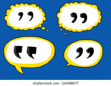 Hand drawn cartoon quotation marks in dialog bubbles