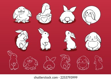 Hand drawn cartoon rabbit outline vector