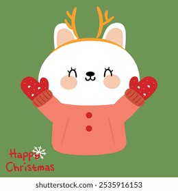 Hand drawn cartoon rabbit in a red sweater. cute christmas wallpapers for cards, backgrounds