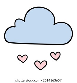 Hand drawn cartoon rain of hearts isolated on white background. Vector illustration.
