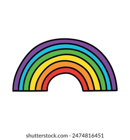 Dibujado a mano arco iris de dibujos animados aislado sobre fondo blanco. Ilustración vectorial.