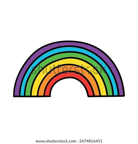 Hand drawn cartoon rainbow isolated on white background. Vector illustration.