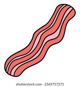 Hand drawn cartoon raw bacon isolated on white background. Vector illustration.