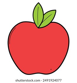 Hand drawn cartoon red apple isolated on white background. Vector illustration.