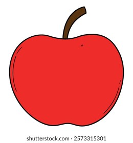 Hand drawn cartoon red apple isolated on white background. Vector illustration.