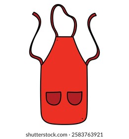 Hand drawn cartoon red apron isolated on white background. Vector illustration.