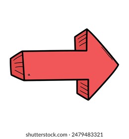 Hand drawn cartoon red arrow isolated on white background. Vector illustration.