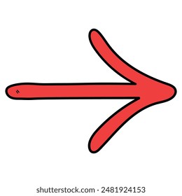 Hand drawn cartoon red arrow isolated on white background. Vector illustration.