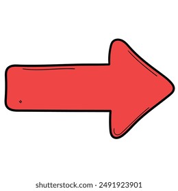 Hand drawn cartoon red arrow isolated on white background. Vector illustration.