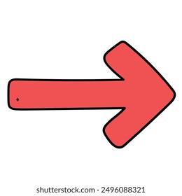 Hand drawn cartoon red arrow isolated on a white background. Vector illustration.