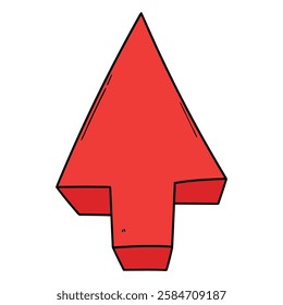 Hand drawn cartoon red arrow pointing up isolated on white background. Vector illustration.
