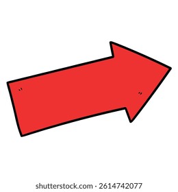 Hand drawn cartoon red arrow isolated on white background. Vector illustration.