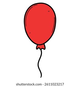 Hand drawn cartoon red balloon isolated on white background. Vector illustration.