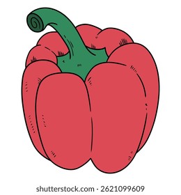 Handgezeichneter Cartoon, roter Pfeffer einzeln auf weißem Hintergrund. Vektorgrafik.