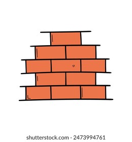 Hand drawn cartoon red brick wall isolated on a white background. Vector illustration.