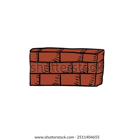 Hand drawn cartoon red brick wall isolated doodle art on a white background. Vector clip art