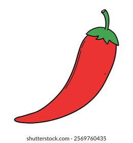 Hand drawn cartoon red chili pepper isolated on white background. Vector illustration.