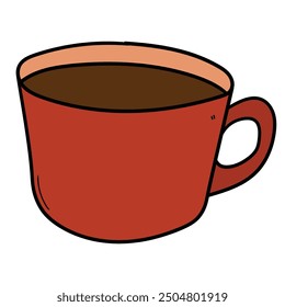 Hand drawn cartoon red coffee cup isolated on white background. Vector illustration.