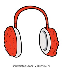 Auriculares rojos dibujados a mano aislados sobre un fondo blanco. Ilustración vectorial.