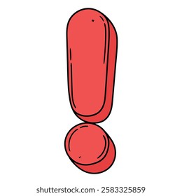 Hand drawn cartoon red exclamation mark isolated on white background. Vector illustration.