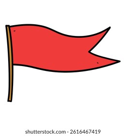 Hand drawn cartoon red flag isolated on white background. Vector illustration.