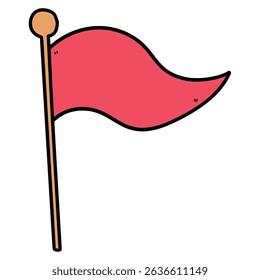 Hand drawn cartoon red flag isolated on white background. Vector illustration.