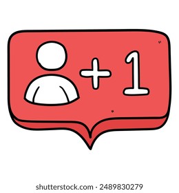 Hand drawn cartoon red follower notification icon isolated on white background. Vector illustration.