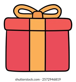 Hand drawn cartoon red gift box icon isolated on white background. Vector illustration.