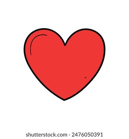 Hand drawn cartoon red heart isolated on white background. Love, valentine's day, relationship, friendship. Vector illustration.