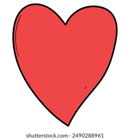 Hand drawn cartoon red heart isolated on white background. Vector illustration.