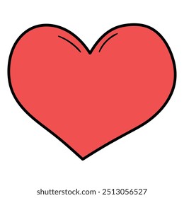 Hand drawn cartoon red heart isolated on white background. Vector illustration.