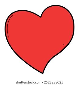 Hand drawn cartoon red heart isolated on white background. Vector illustration.