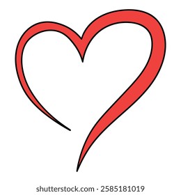 Hand drawn cartoon red heart isolated on white background. Vector illustration.