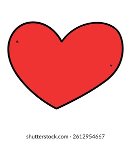 Hand drawn cartoon red heart isolated on white background. Vector illustration.