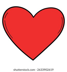 Hand drawn cartoon red heart isolated on white background. Vector illustration.