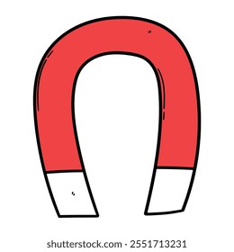 Hand drawn cartoon red magnet isolated on white background. Vector illustration.
