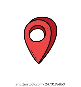 Hand drawn cartoon red map pin isolated on a white background. Vector illustration.