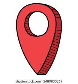 Hand drawn cartoon red map pin icon isolated on white background. Vector illustration.