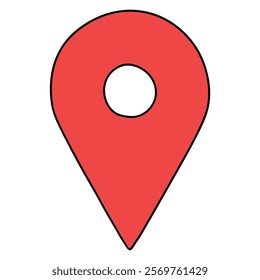 Hand drawn cartoon red map pin icon isolated on white background. Vector illustration.
