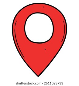 Hand drawn cartoon red map pin isolated on white background. Vector illustration.