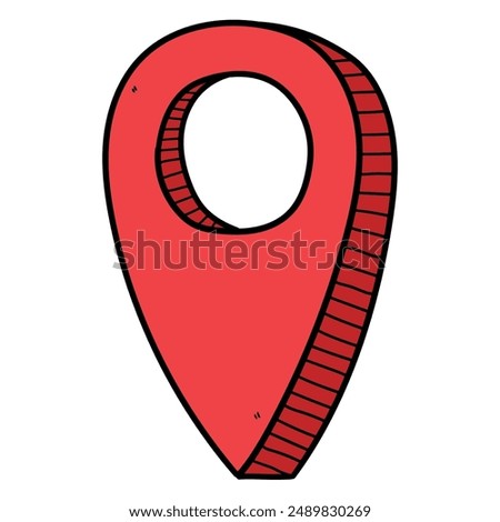 Hand drawn cartoon red map pin icon isolated on white background. Vector illustration.